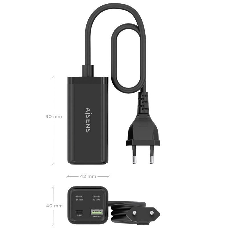 Cargador Sobremesa GaN Aisens ASCH-100W4P054-BK/ 3xUSB Tipo-C/ 1xUSB/ 100W - изображение 4