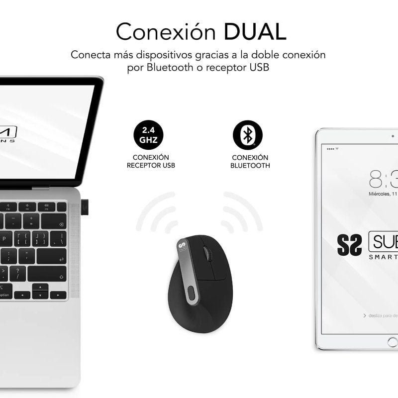 Ratón Ergonómico Inalámbrico por Bluetooth/ 2.4GHz Subblim Nature Vertical Ergo Dual Battery/ Batería Recargable/ Hasta 4000 DPI/ Negro - изображение 2