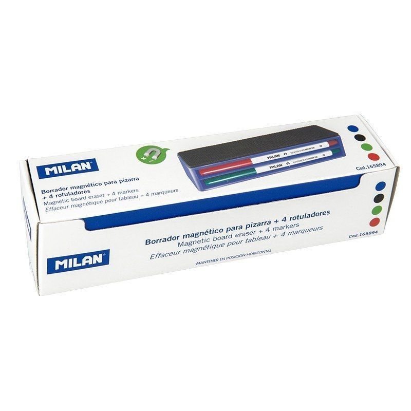 Pack Milan 165894/ Borrador de Pizarra Magnético + 4 Rotuladores para Pizarra/  3.7mm/ Colores Surtidos - изображение 2