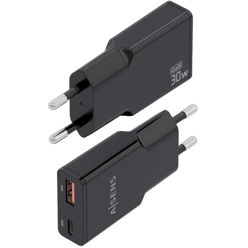 Cargador de Pared GaN Aisens ASCH-30W2P047-BK/ 1xUSB Tipo-C/ 1xUSB/ 30W/ Negro - изображение 3