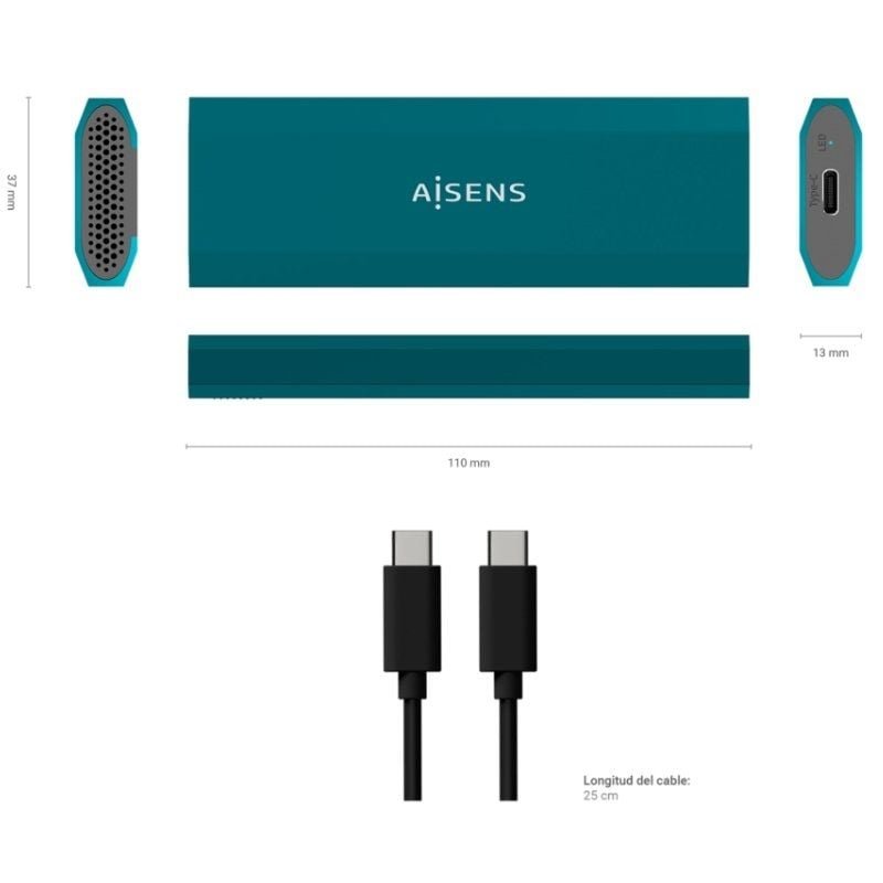Caja Externa para Disco SSD M.2 SATA/NVMe Aisens ASM2-019BLU/ USB 3.1/ Sin tornillos - изображение 3
