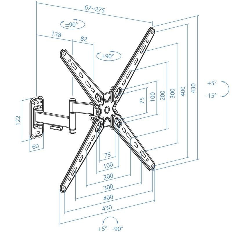 Soporte de Pared Extensible/ Giratorio/ Inclinable TooQ LP1356TN-B para TV de 13-55"/ hasta 25kg - изображение 5