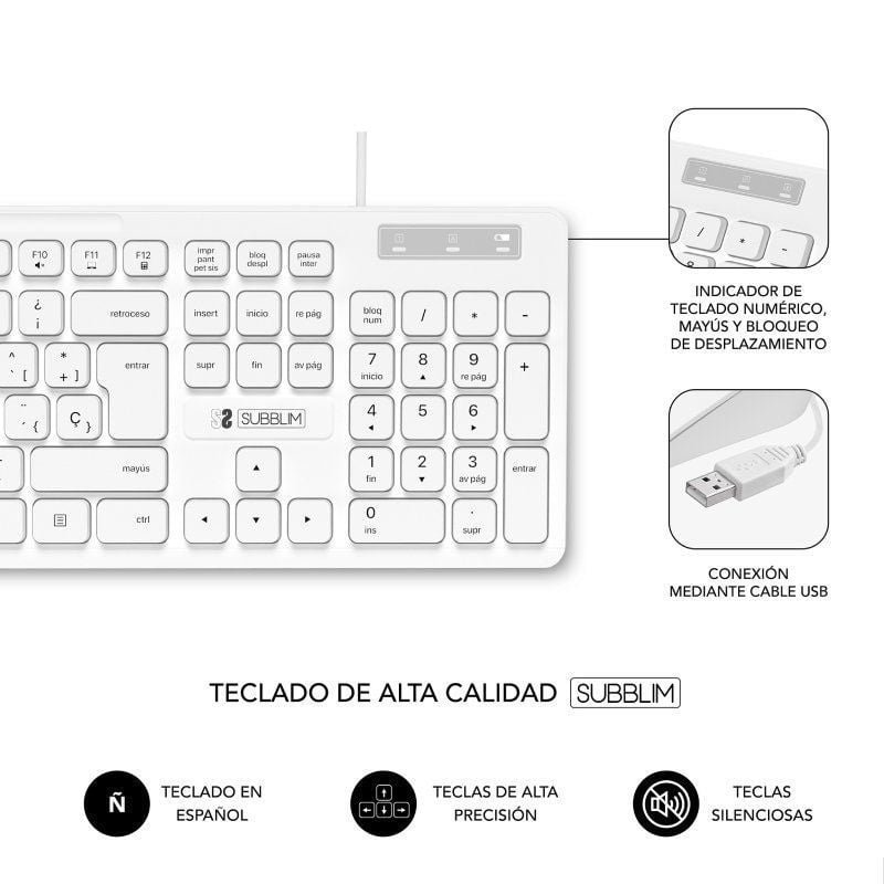 Teclado Subblim Business Slim Silencioso/ Blanco - изображение 2