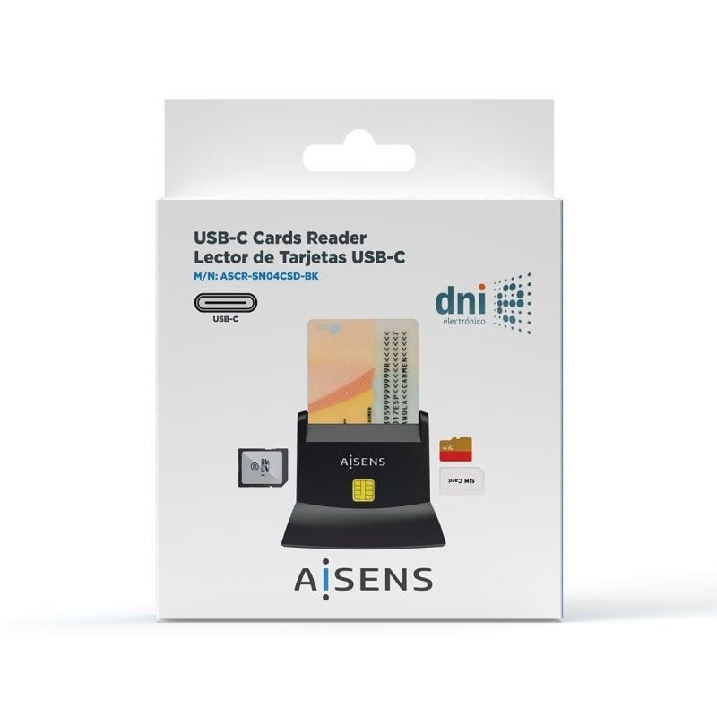 Lector de DNI y Tarjetas Aisens ASCR-SN04CSD-BK/ USB Tipo-C/ Negro - изображение 5
