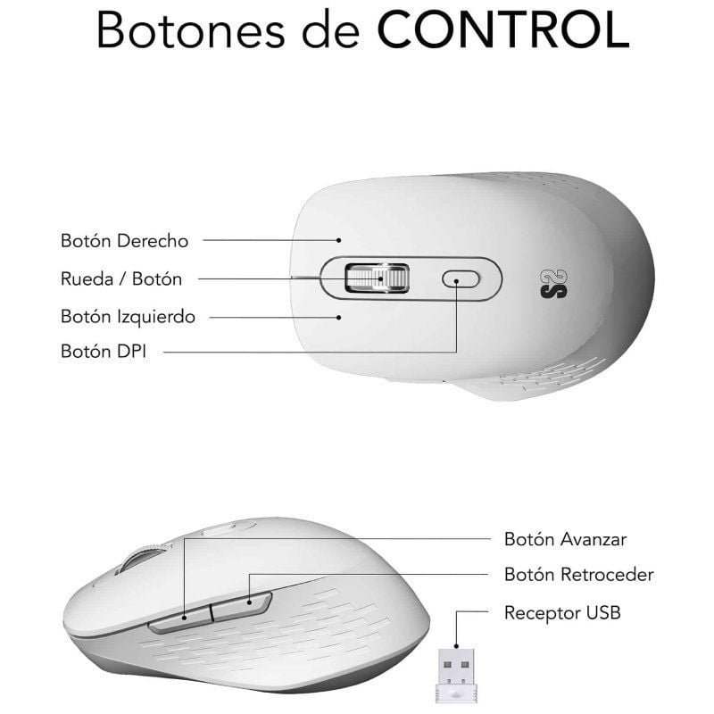 Ratón Ergonómico Inalámbrico por Bluetooth/ 2.4GHz Subblim Curve Ergo Dual Battery/ Batería recargable/ Hasta 1600 DPI/ Blanco - изображение 2