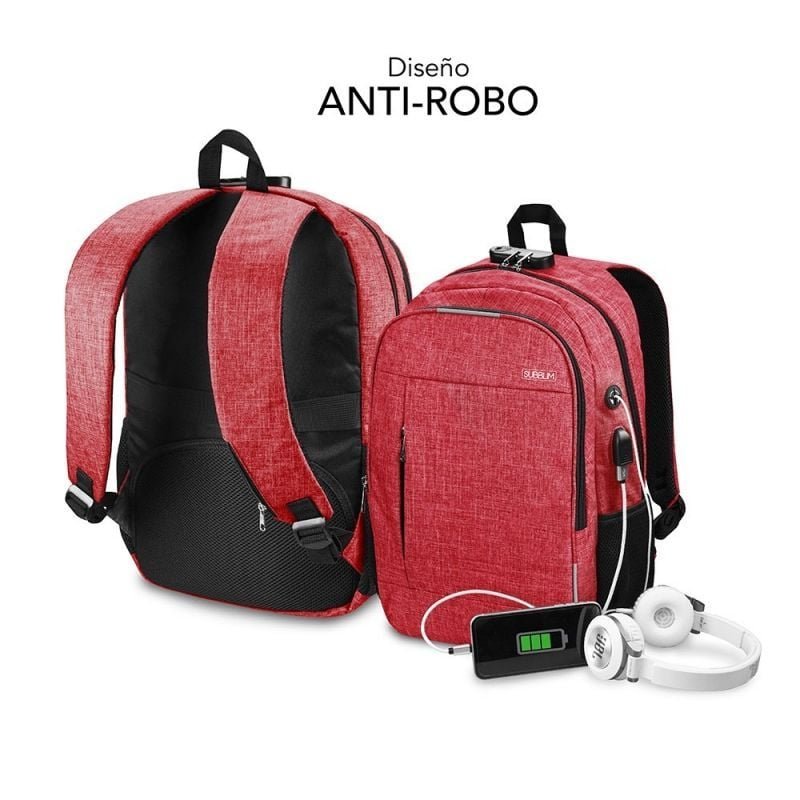 Mochila Subblim Urban Lock para Portátiles hasta 16"/ Puerto USB/ Antirrobo/ Roja - изображение 2