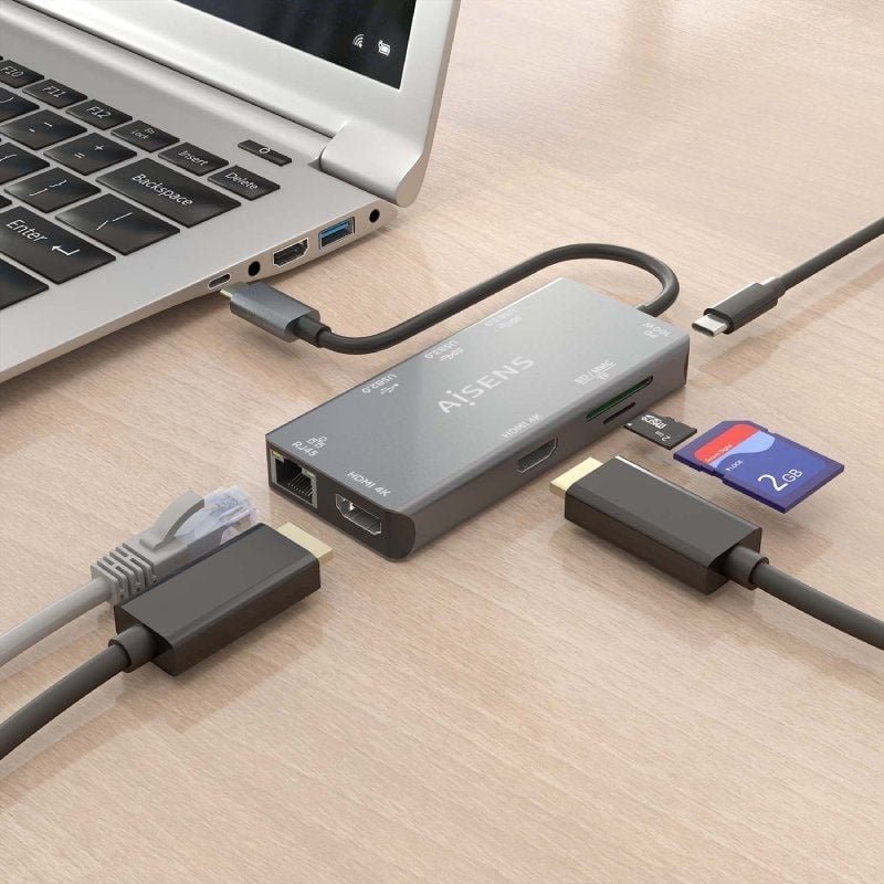 Docking USB Tipo-C Aisens ASUC-9P018-GR/ 2xHDMI/ 3xUSB/ 1xRJ45/ 1xLector Tarjetas/ 1xUSB Tipo-C PD/ Gris - изображение 4