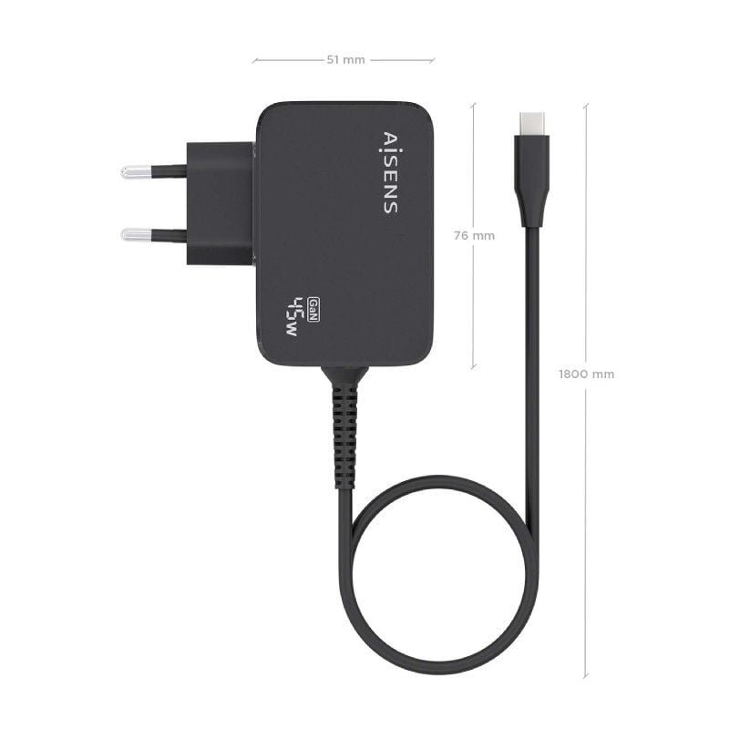 Cargador de Pared GaN Aisens ASCH-1PD45WL032-BK/ 1xUSB Tipo-C + Cable 1.8m/ 45W - изображение 4