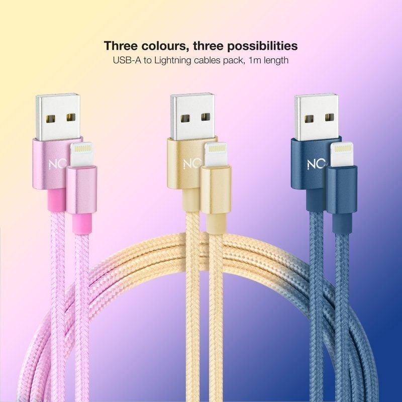 Cables USB 2.0 Lightning Nanocable 10.10.0401-CO2/ USB Macho - Lightning Macho/ 1m/ 3 Unidades/ Rosa, Dorado, Azul Pacífico - изображение 2