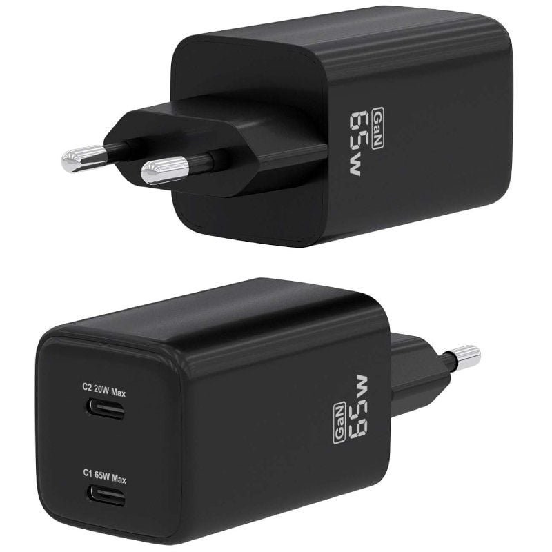 Cargador de Pared GaN Aisens ASCH-65W2P040-BK/ 2xUSB Tipo-C/ 65W - изображение 2