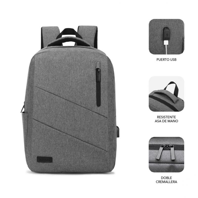 Mochila Subblim City Backpack para Portátiles hasta 15.6"/ Puerto USB/ Gris - изображение 2