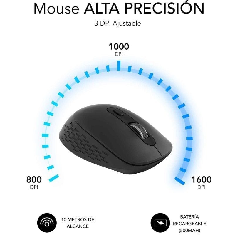 Ratón Ergonómico Inalámbrico por Bluetooth/ 2.4GHz Subblim Curve Ergo Dual Battery/ Batería recargable/ Hasta 1600 DPI/ Negro - изображение 4