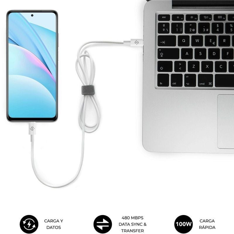 Cable USB 2.0 Tipo-C Subblim Cable Plus/ USB Tipo-C Macho - USB Tipo-C Macho/ Hasta 100W/ 480Mbps/ 2m/ Blanco - изображение 4