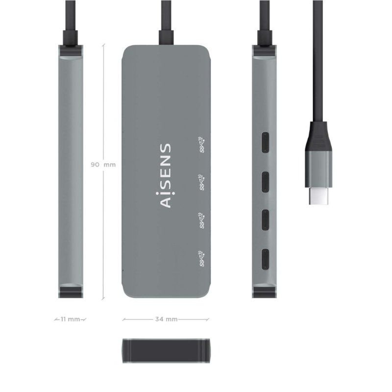 Hub USB Tipo-C Aisens A109-0695/ 4xUSB Tipo-C/ Gris - изображение 4