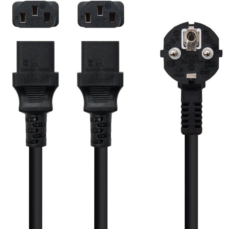 Cable Alimentación Nanocable 10.22.0100-L300/ Schuko Macho - 2 x C13 Hembra/ 3m/ Negro - изображение 2