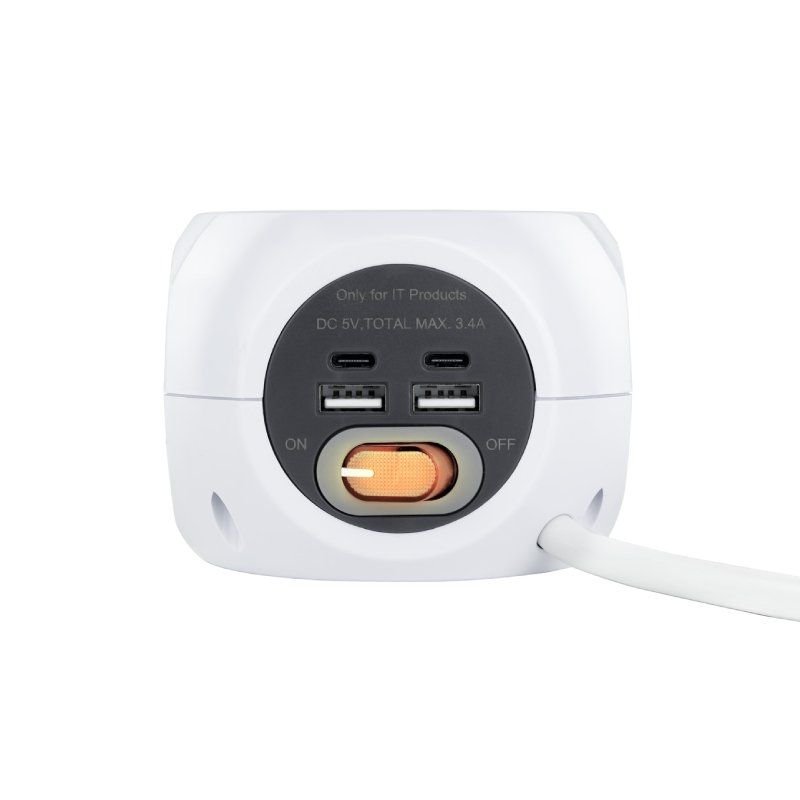 Regleta Nanocable 10.37.0001/ 3 Tomas de corriente/ 2 USB - 2 USB Tipo-C/ Cable 1.4m/ Blanca - изображение 2