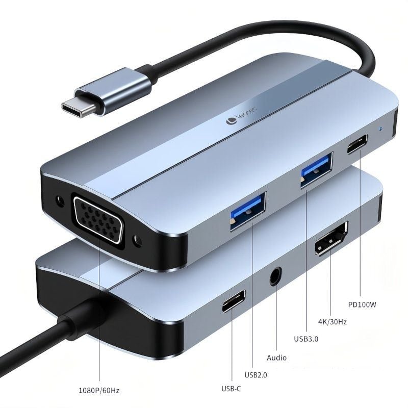 Docking USB Tipo-C Leotec LEDS04/ 2xUSB/ 1xUSB Tipo-C/ 1xUSB Tipo-C PD/ 1xHDMI/ 1xVGA/ 1xAudio/ Azul - изображение 3