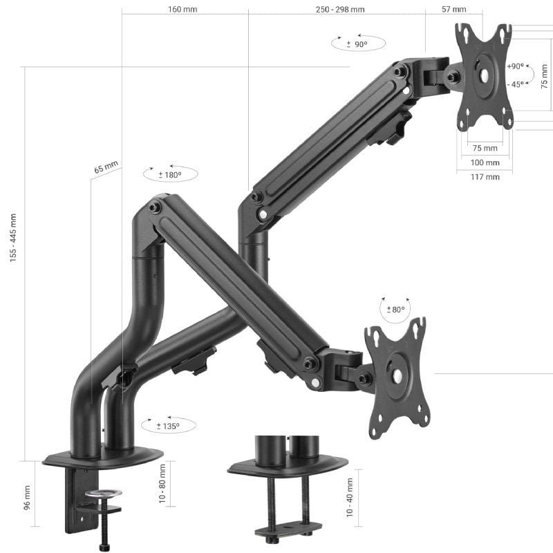 Soporte de Mesa para 2 Monitores Aisens DT32TSR-141/ Giratorio/ Inclinable/ hasta 8kg - изображение 3