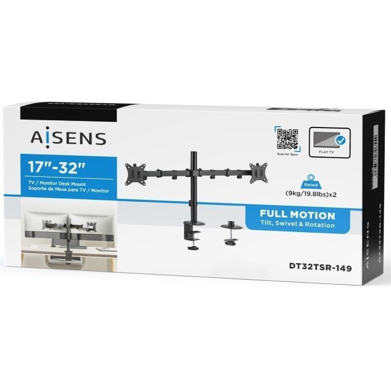 Soporte de Mesa para 2 Monitores o TV Aisens DT32TSR-149/ Giratorio/ Inclinable/ hasta 9kg - изображение 5