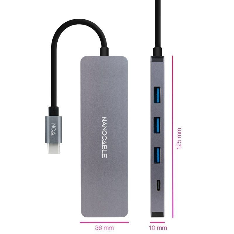 Hub USB Tipo-C Nanocable 10.16.4409/ 3xUSB/ 1xUSB Tipo-C/ Gris - изображение 2