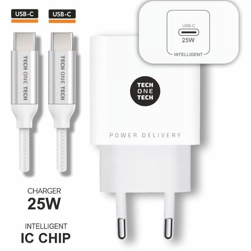 Cargador de Pared Tech One Tech TEC2266/ 1xUSB Tipo-C + Cable USB Tipo-C/ 3A/ Blanco - изображение 2