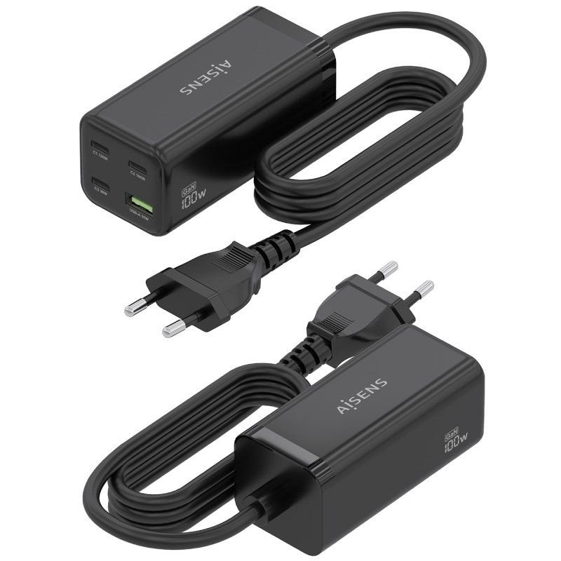 Cargador Sobremesa GaN Aisens ASCH-100W4P054-BK/ 3xUSB Tipo-C/ 1xUSB/ 100W - изображение 3