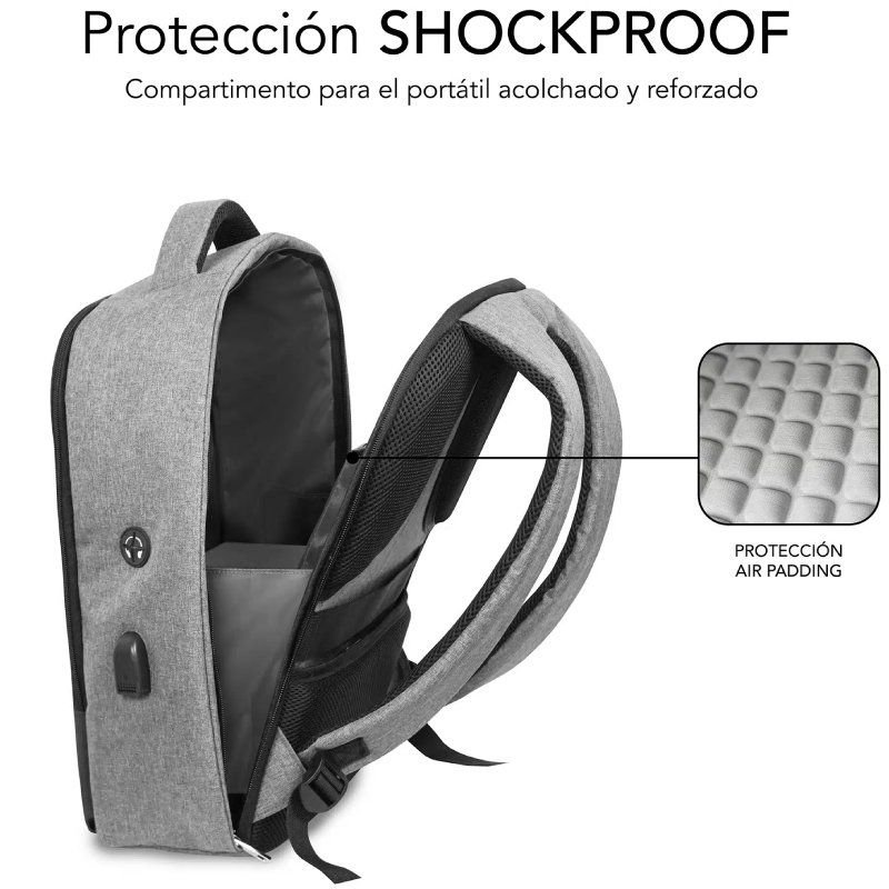 Mochila Subblim Secure V2 AP para Portátiles hasta 15.6"/ Puerto USB/ Antirrobo/ Gris - изображение 4
