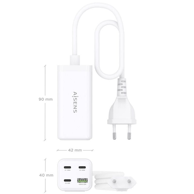 Cargador Sobremesa GaN Aisens ASCH-100W4P053-W/ 3xUSB Tipo-C/ 1xUSB/ 100W - изображение 4