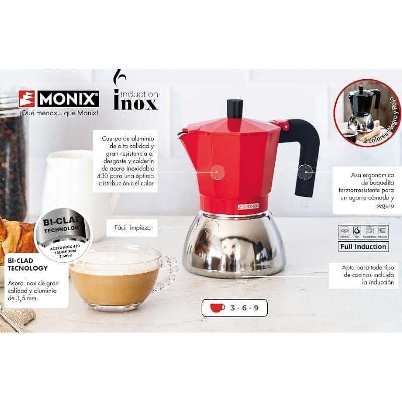 Cafetera Italiana Monix Induction Inox M863003/ 3 Tazas/ Negra - изображение 4