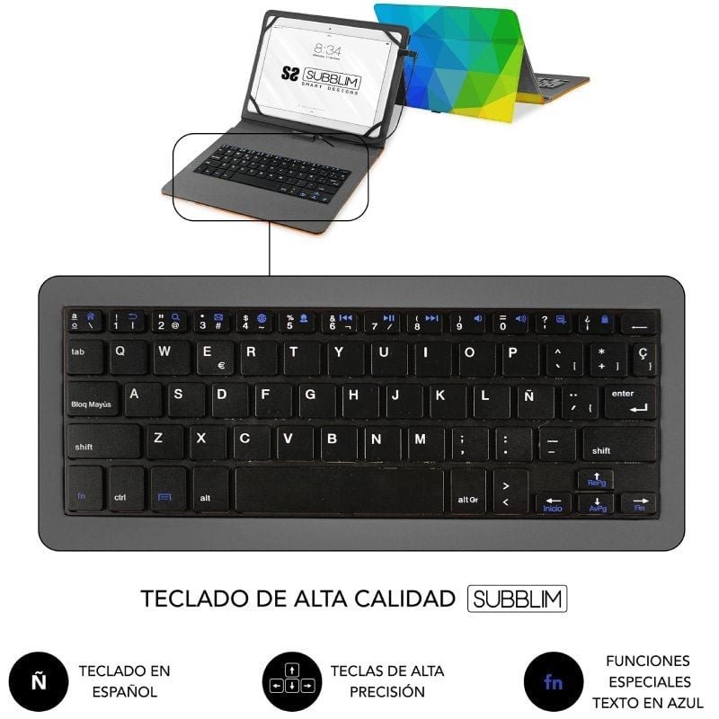 Funda con Teclado Subblim Keytab USB 11" Triángulos USB para Tablets de 11" - изображение 3