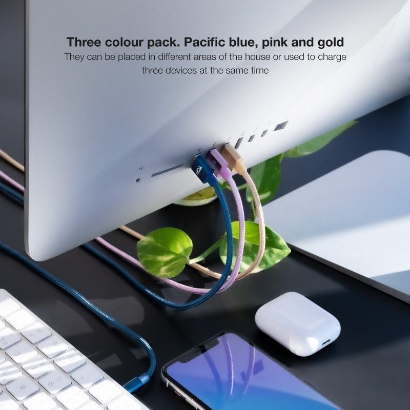 Cables USB 2.0 Lightning Nanocable 10.10.0401-CO2/ USB Macho - Lightning Macho/ 1m/ 3 Unidades/ Rosa, Dorado, Azul Pacífico - изображение 4