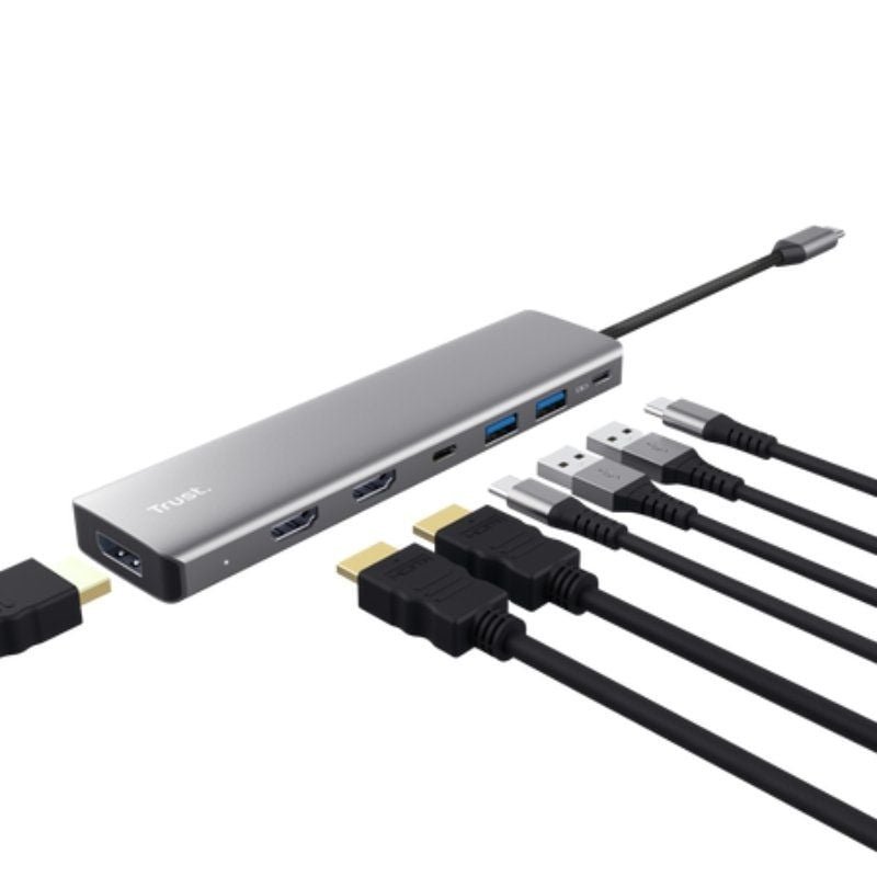 Docking USB Tipo-C Trust Dalyx/ 2xUSB/ 2xHDMI/ 1xDisplayPort/ 1xUSB Tipo-C PD/ Gris - изображение 2