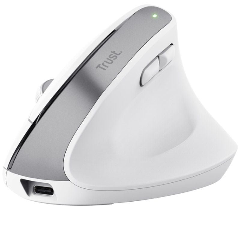 Ratón Vertical Inalámbrico por Bluetooth Trust Bayo+/ Batería Recargable/ Hasta 2400 DPI/ Blanco