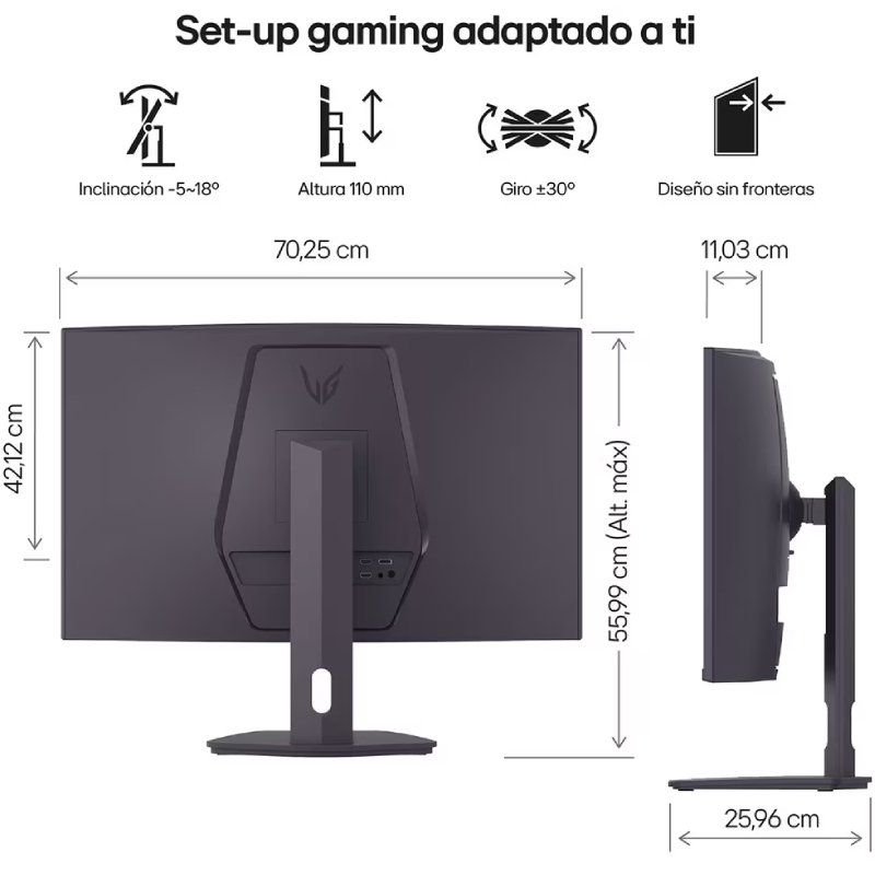 Monitor Gaming Curvo LG UltraGear 32G600A-B 31.5"/ QHD/ 1ms/ 180Hz/ VA/ Regulable en altura/ Negro