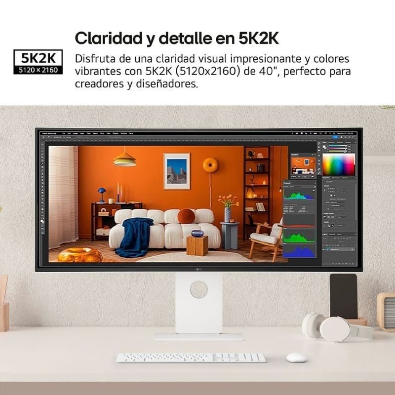 Monitor Gaming Ultraparonámico Curvo LG UltraGear 40U990A-W 40"/ 5K2K/ Multimedia/ 1ms/ 120Hz/ IPS/ Regulable en altura/ Blanco