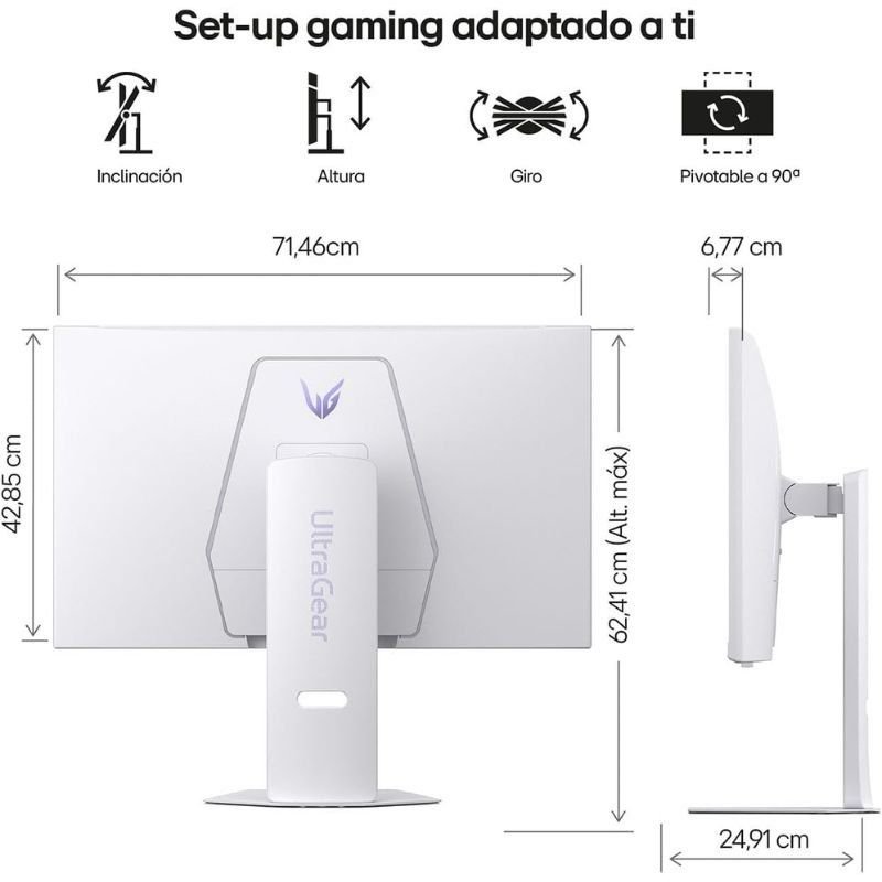 Smart Monitor Gaming LG UltraGear 32G810SA-W 32"/ 4K/ Multimedia/ 1ms/ 144Hz/ IPS/ Regulable en altura/ Smart TV/ Blanco