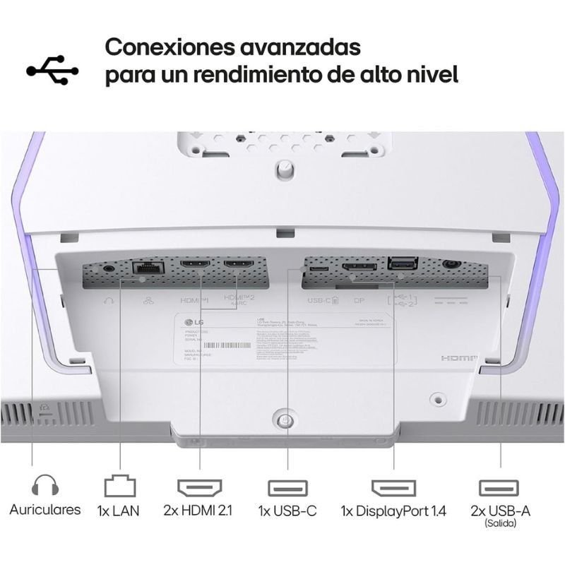 Smart Monitor Gaming LG UltraGear 32G810SA-W 32"/ 4K/ Multimedia/ 1ms/ 144Hz/ IPS/ Regulable en altura/ Smart TV/ Blanco