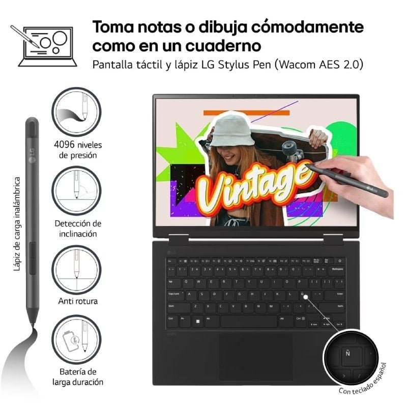 Portátil LG Gram 14T90S-G.AA75B Intel Core Ultra 7-155H/ 16GB/ 512GB SSD/ 14" Táctil/ Win11 - изображение 3