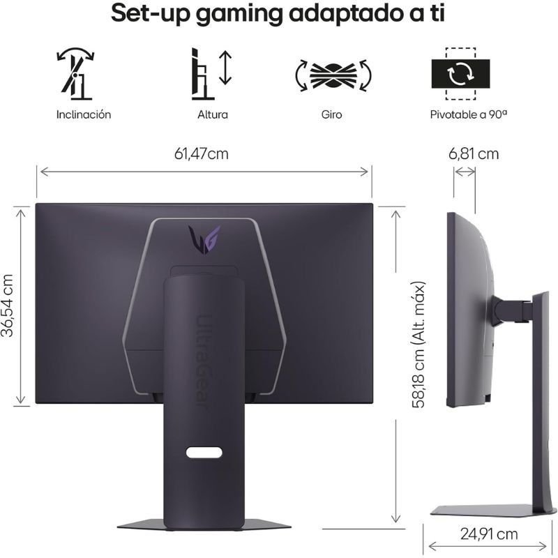 Monitor Gaming LG UltraGear 27G850A-B 27"/ 4K/ 1ms/ 240Hz/ IPS/ Regulable en altura/ Morado Grisáceo